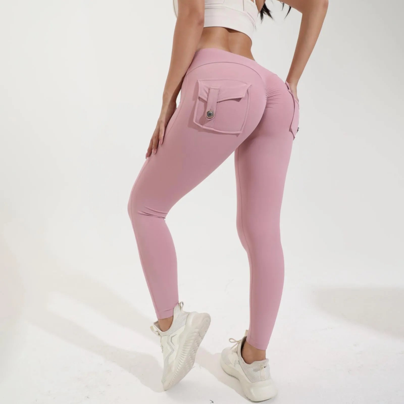 High-Waisted Butt Lifting Leggings with Pockets - Stretch Cargo Workout Pants  for Women